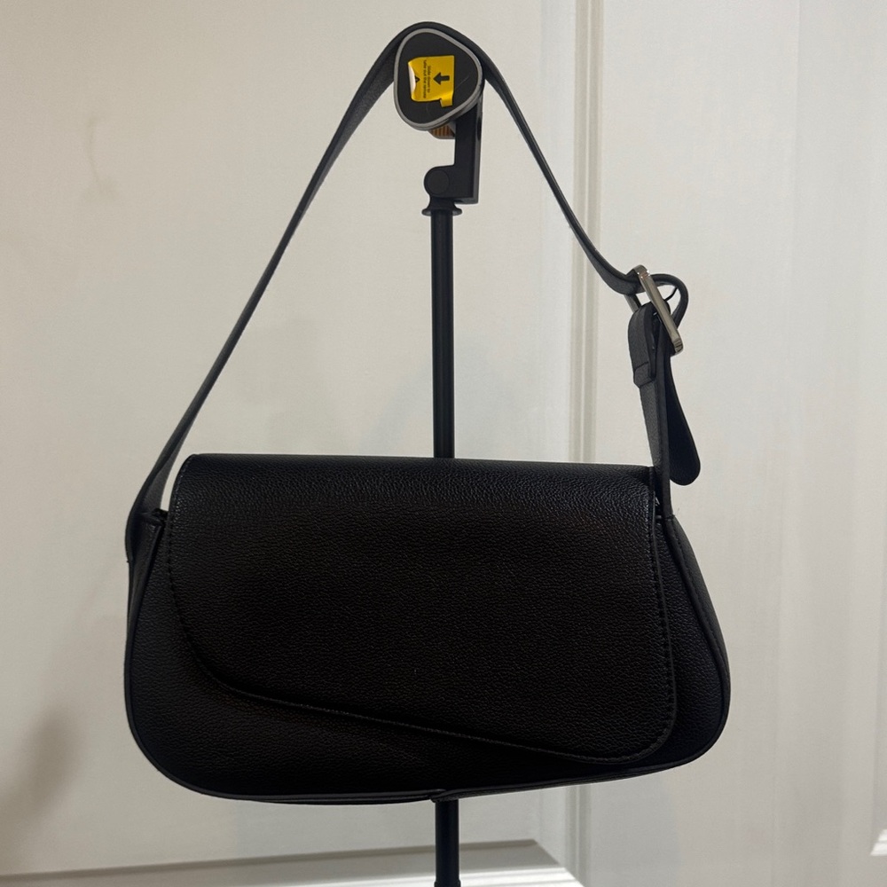 BCBGeneration Black Pebbled Shoulder Bag with Curved Flap